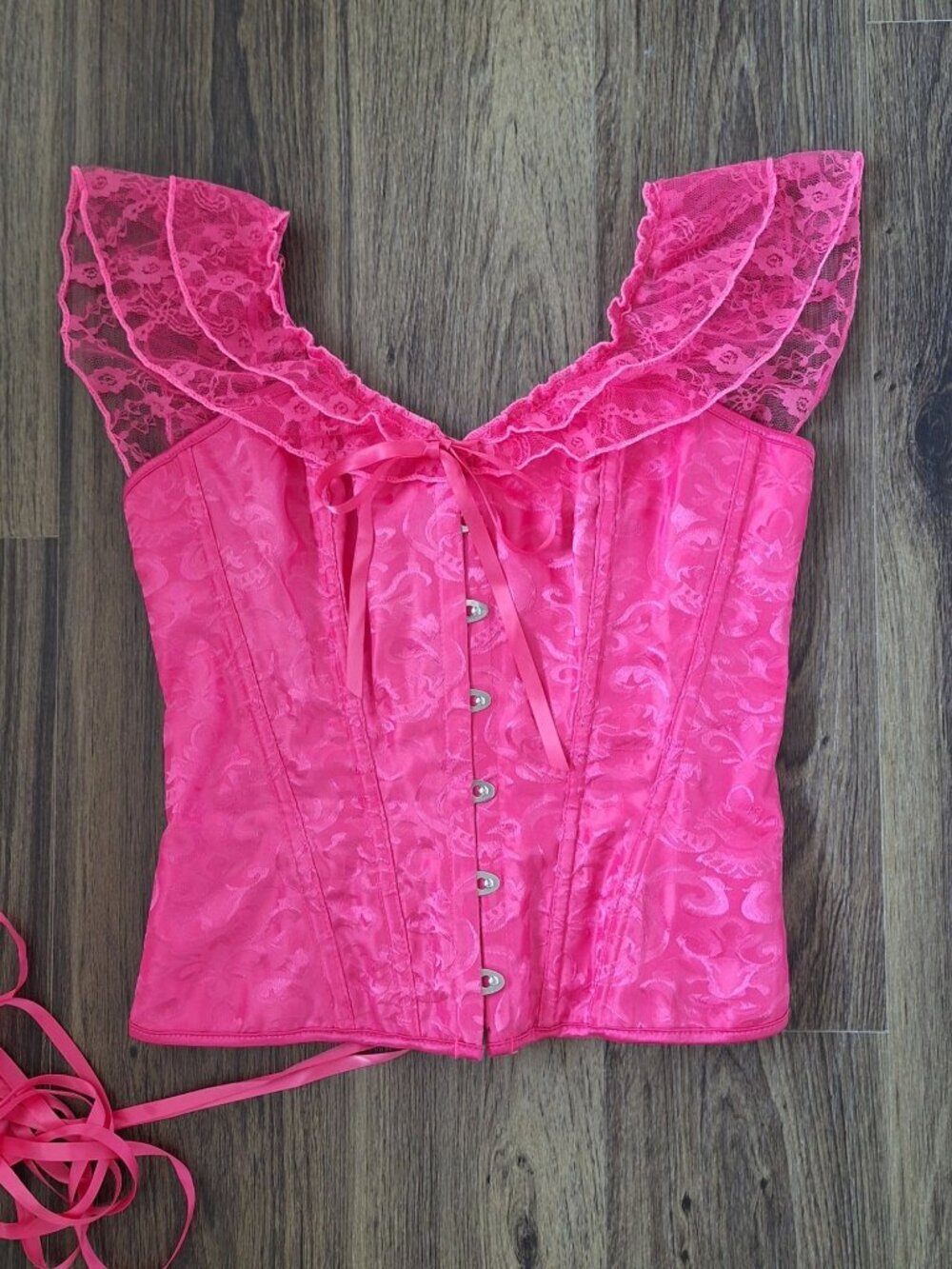 💙 Pink Dainty Corset with Flutter Sleeve Size M Coquette Playful Western Cowgir